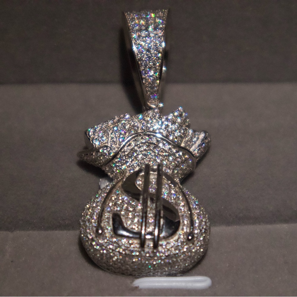 Moissanite and Silver Money Bag Pendant
